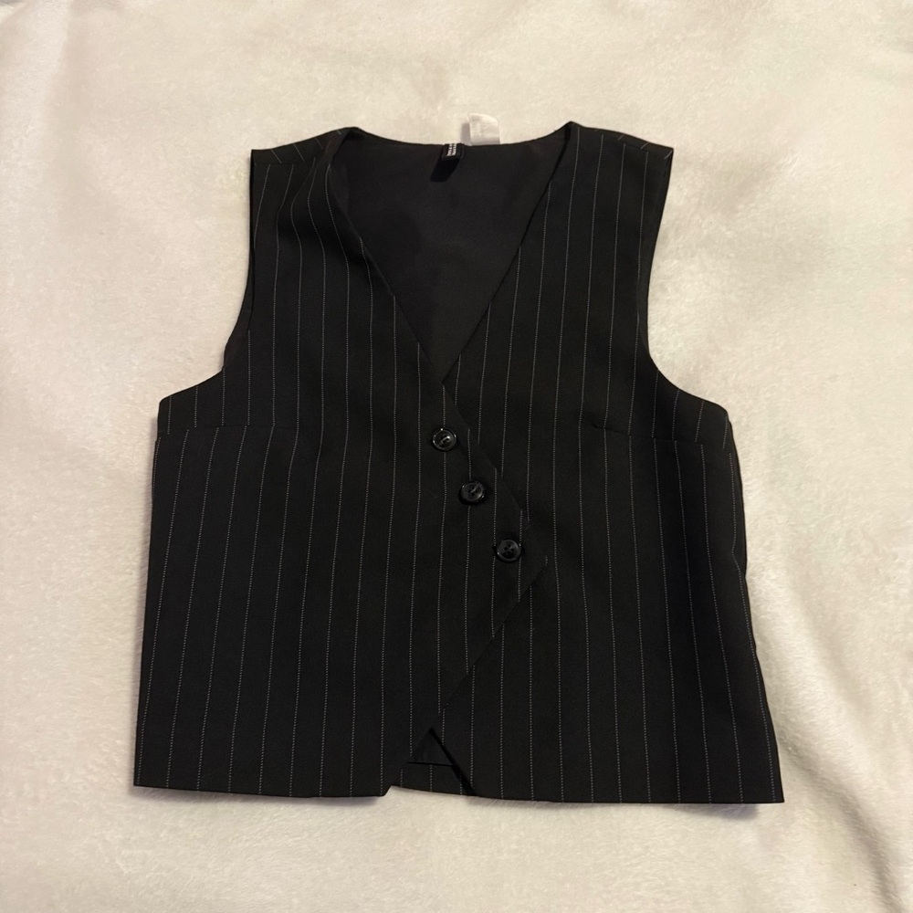 Black and white pinstripe vest